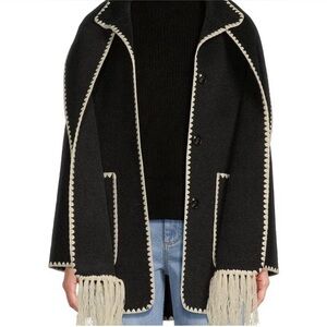 ANTONIO MELANI Dark Grey and Cream Fringe Poncho